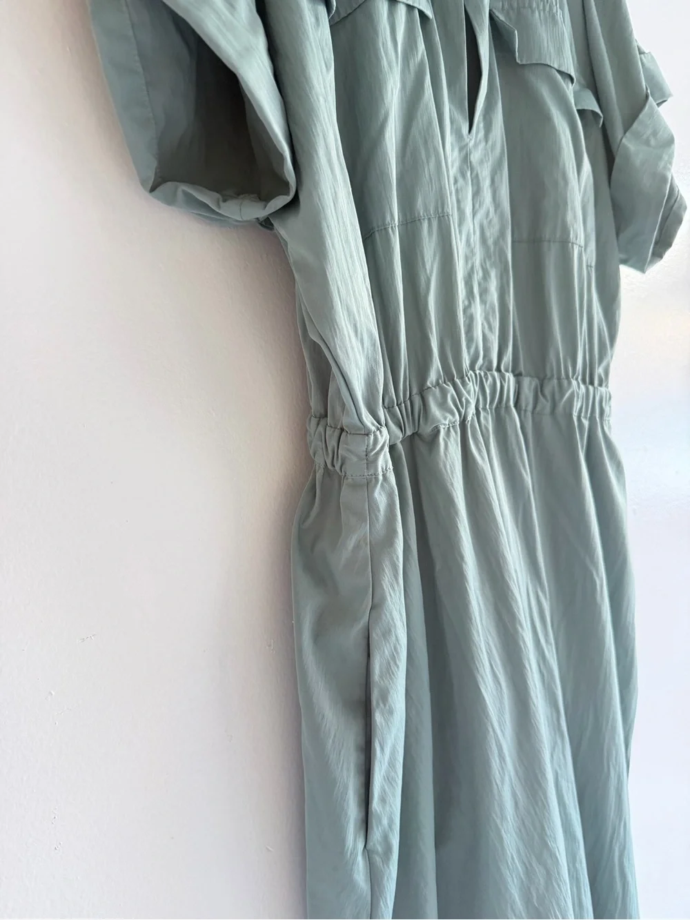Abercrombie & Fitch Sage Green Short-Sleeve Maxi Shirt Dress